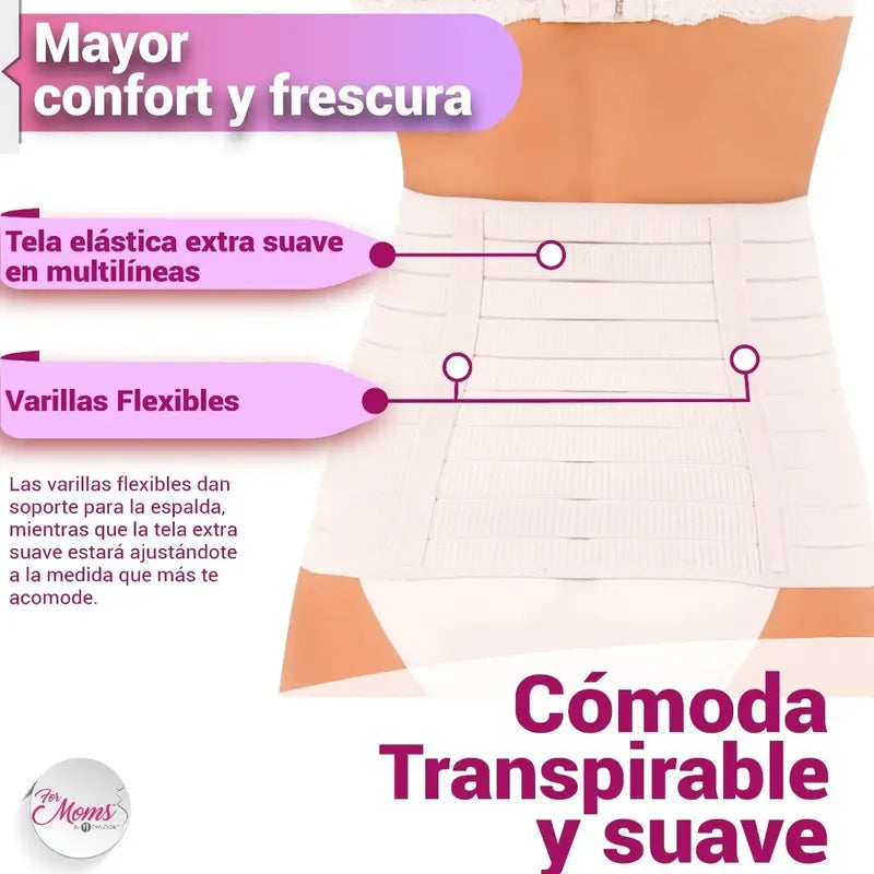 For Moms Fajas Postparto Envolvente Corta Tela Multilineal Color Blanco Talla Xl