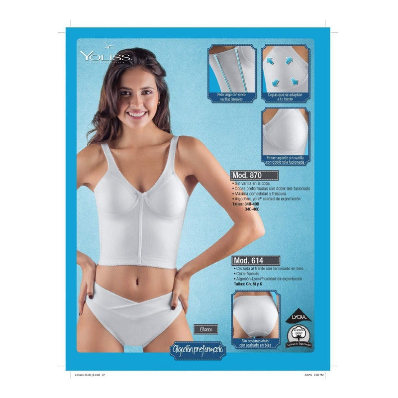 Brasier Yoliss Peto Largo Algodón Preformado Modelo 870