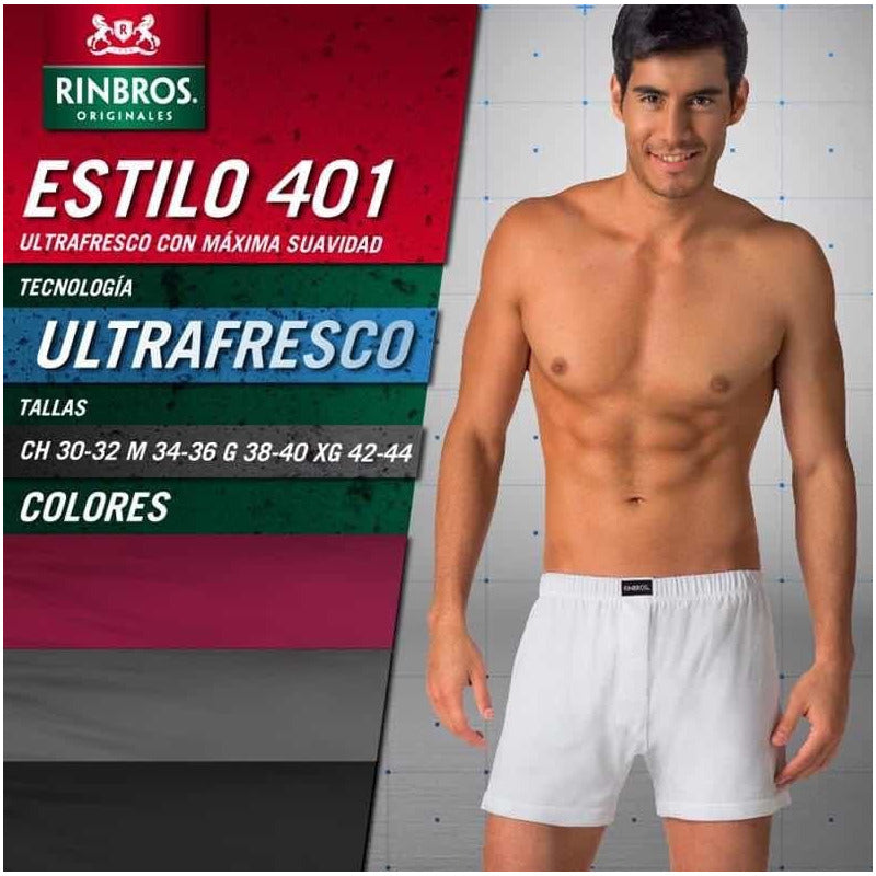Boxer Shorts Rinbros 401 Hombre Algodón Liso 3 Piezas