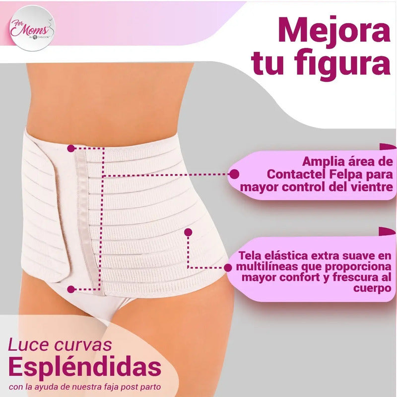 For Moms Fajas Postparto Envolvente Corta Tela Multilineal Color Blanco Talla Xl