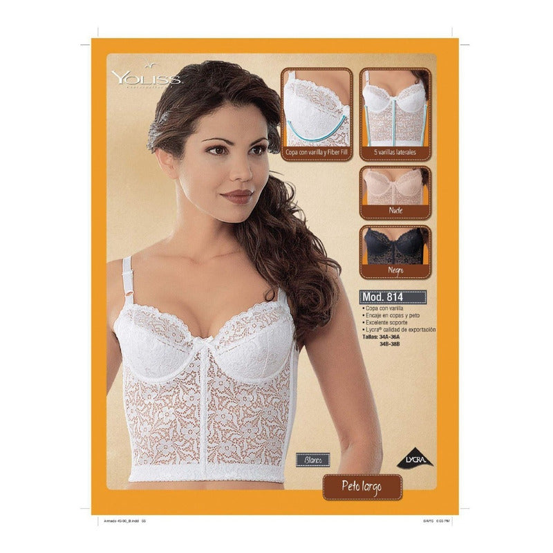 Brasier Yoliss Peto Largo Encaje Copa Varilla Modelo 814