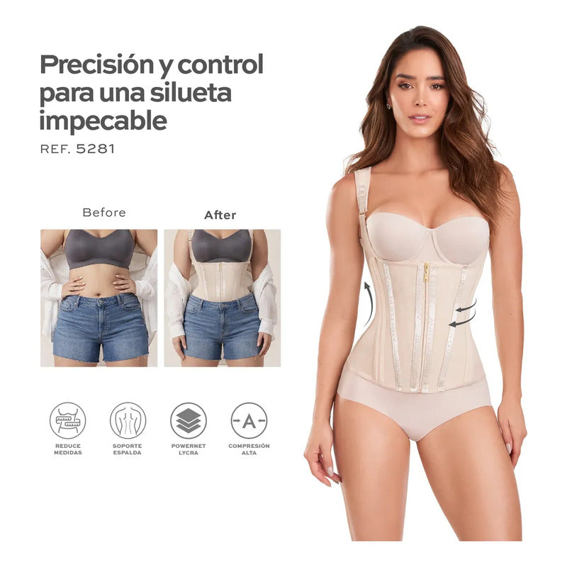 Faja Chaleco 3 Broches Ann Chery 5281 Reloj De Arena Color Beige Talla G/36