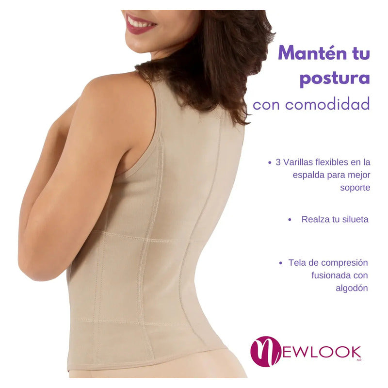 Chaleco Faja Modeladora Cintura Y Corrector Postura Newlook Color Nude Talla G