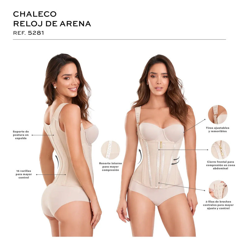 Faja Chaleco 3 Broches Ann Chery 5281 Reloj De Arena Color Beige Talla G/36