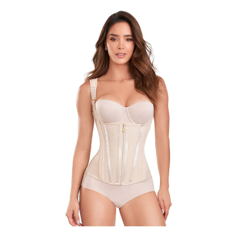 Faja Tipo Chaleco 3 Broches Ann Chery 5281 Reloj De Arena Color Beige Talla Eeg/40
