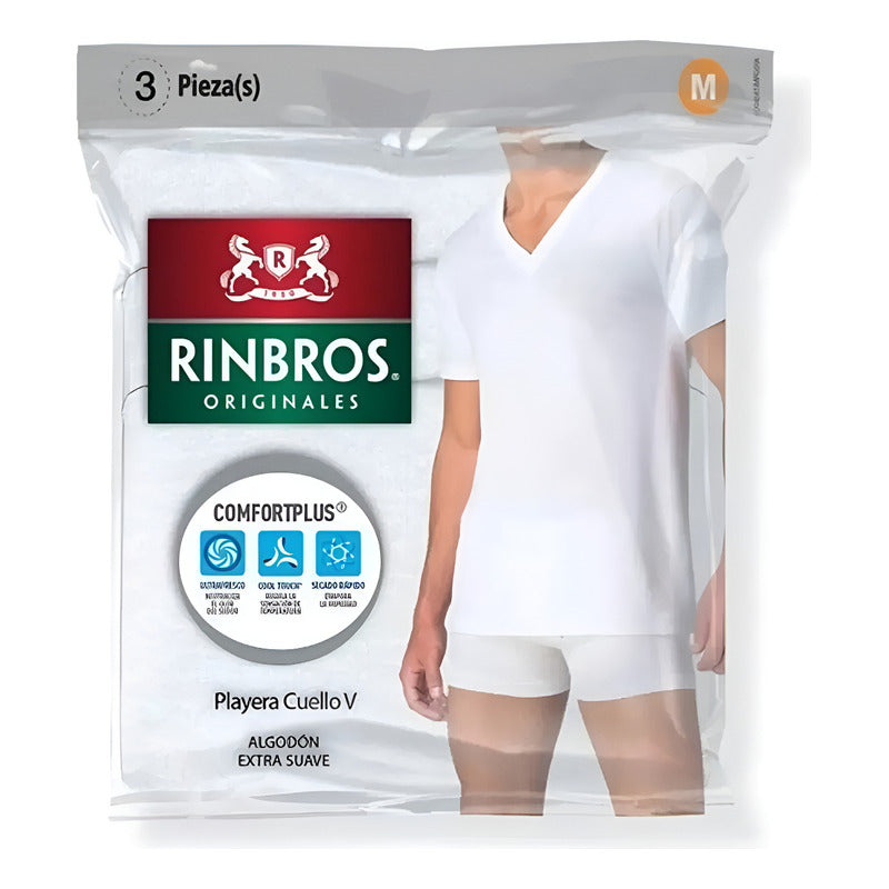 Playera Rinbros 3026 Hombre Algodón Cuello V 3 Pzas