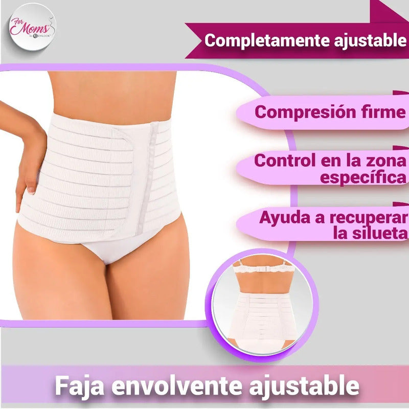For Moms Fajas Postparto Envolvente Corta Tela Multilineal Color Blanco Talla Xl